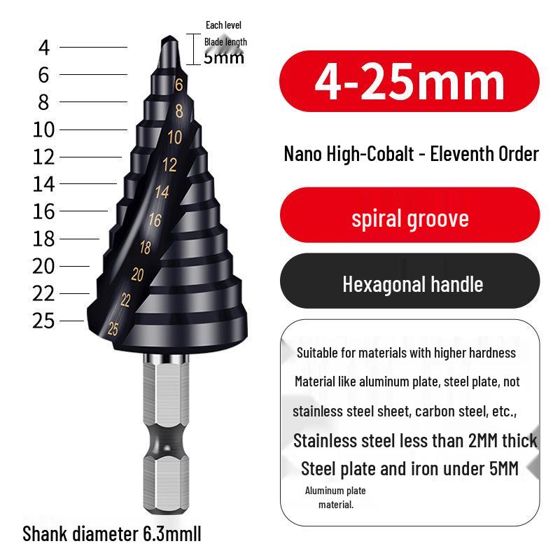 Cobalt Multifunctional Step Drill Bit for Hard Metals and Stainless Steel