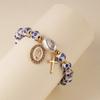 Chinese Style Blue and White Porcelain Bracelet Elastic Vintage Beaded Bow Bracelet Versatile Pretty Women's Bracelet for Women
