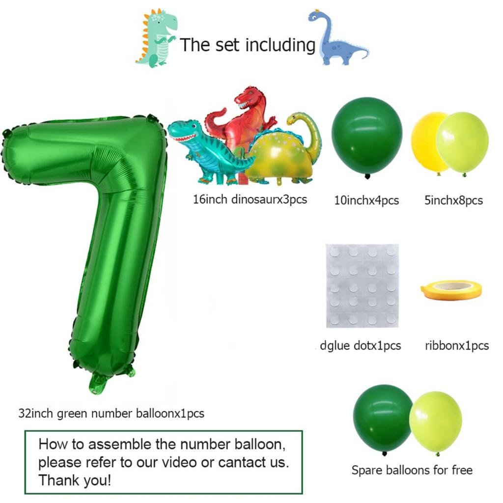 18Pcs Dinosaur Birthday Balloons Set Number Balloon Dino Theme Birthday Decorations for Boy Dinosaur Party Balls