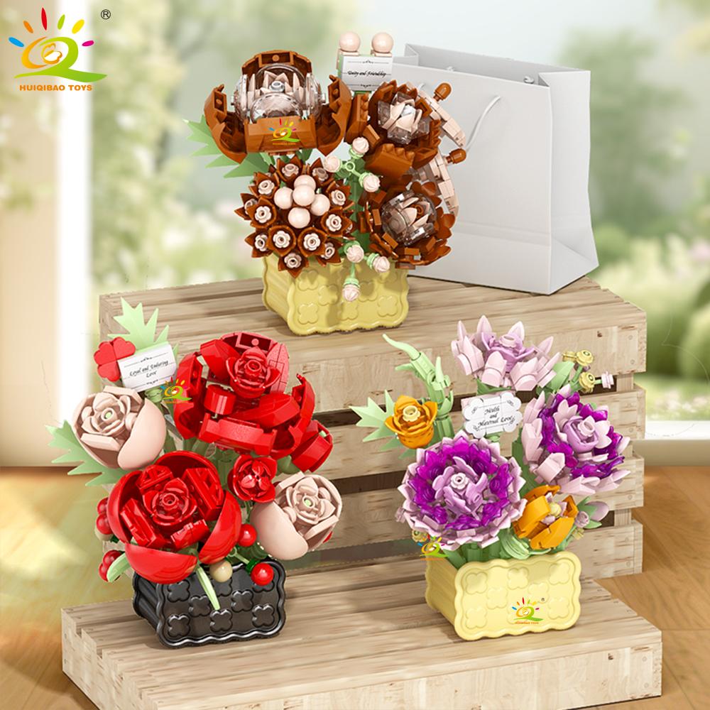 MOC Mini Flower with Vase Model Micro Building Block Eternal Bouquet Home Desk Desk Plant Decor Brick Girl Children Toy