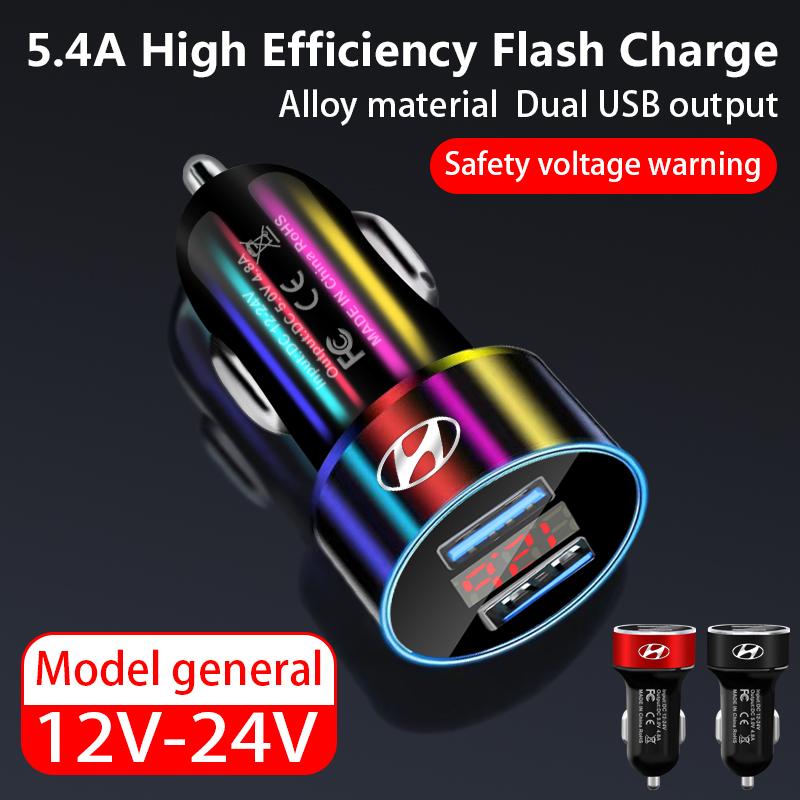 Car Charger 2 USB Ports Fast Charging Digital Display Car Accessories For Hyundai Tucson Solaris I30 Creta IX35 I40 IX20 Veloster