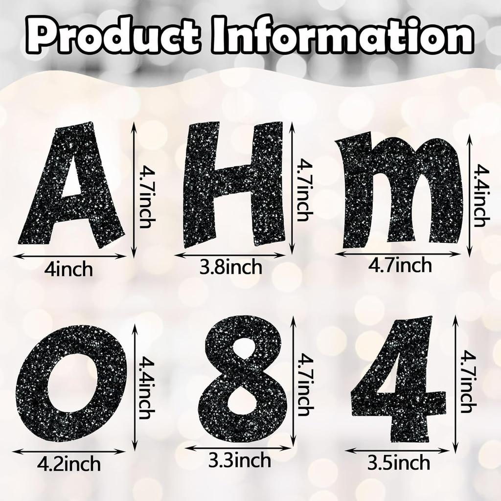 72 Pcs Glitter Cutout Bulletin Board Letters for Classroom 4" Upper and Lowercase Alphabet Numbers Punctuation with Adhesive Dots for Back to School