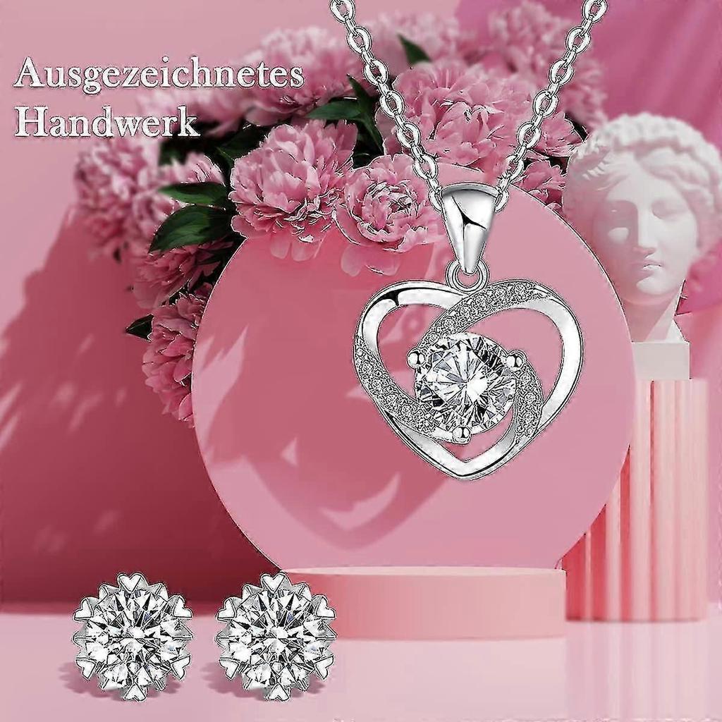 Eternal Real Rose With Heart Necklace And Earrings, Infinity Roses, Jewellery Gift Box, Rose Box, Birthday, Valentine's Day