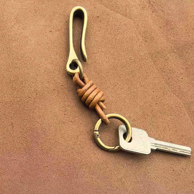 Vintage Genuine Leather Keychain Accessories High Quality Cowhide Key Chain For Men  U-Waist Keyring Hook