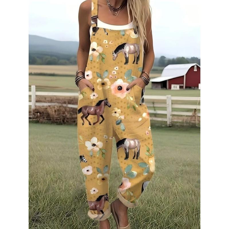 Womens Sleeveless Jumpsuit With Vintage Print Loose Fit Streetwear Style 2026
