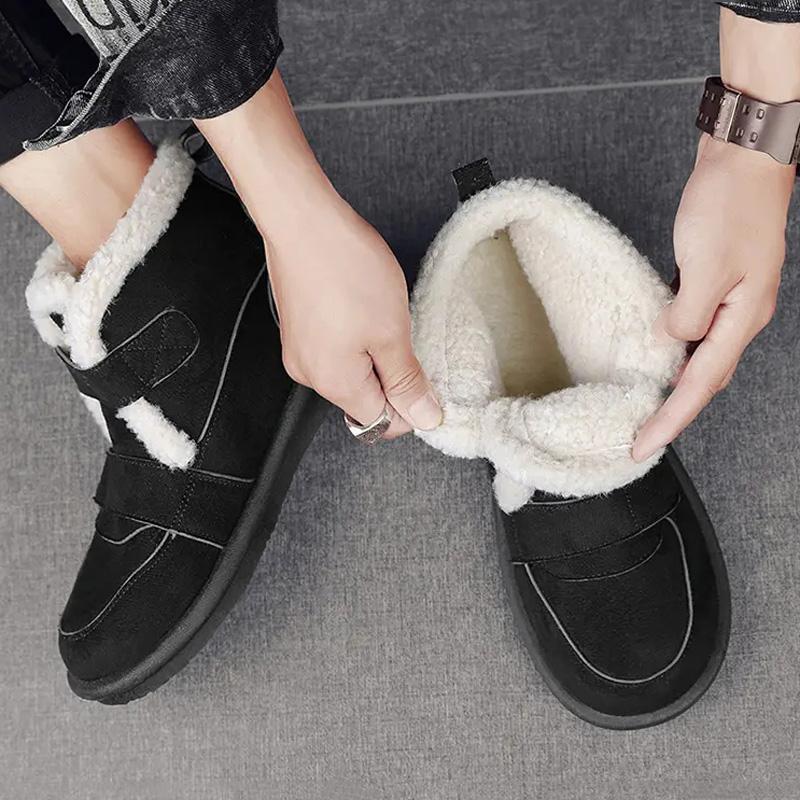 Men's Winter Non-slip Suede Cotton Shoes High-top Plus Velvet Warm Snow Boots Soft Elastic Comfortable Outdoor Male Casual Shoes