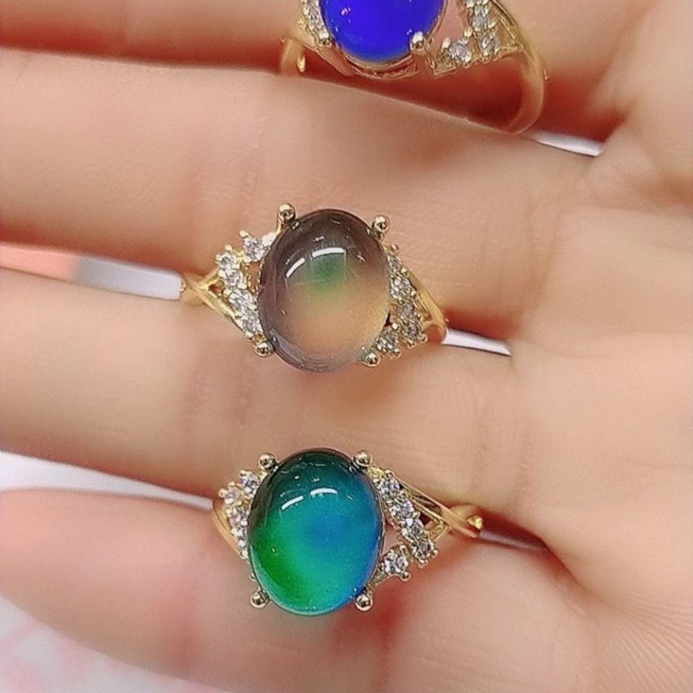 Moon Stone Retro Adjustable Mood Rings Oval Color Changing Mood Ring Changing Color Ring Couples