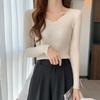 Autumn and Winter New Slim Fit V-neck Pullovers Sweaters Women Long Sleeve Base Knitted Sweater for Women Fashion Solid Casual Knitwear Jumpers 25671