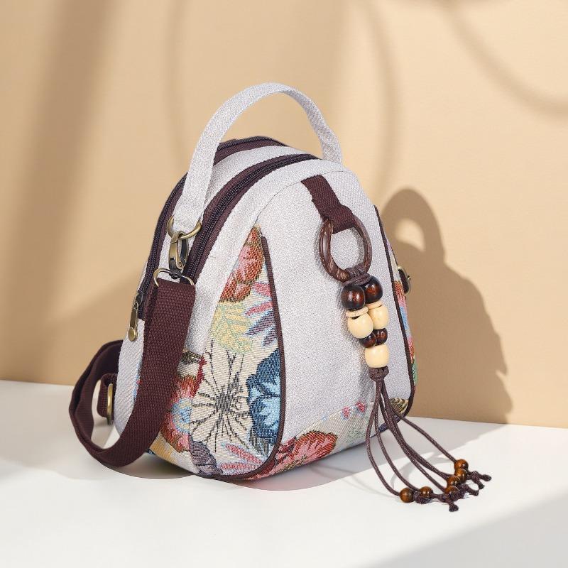 Ethnic-style Retro Small Backpack for Women, Multi-functional Zipper Crossbody Bag, Casual Small Backpack