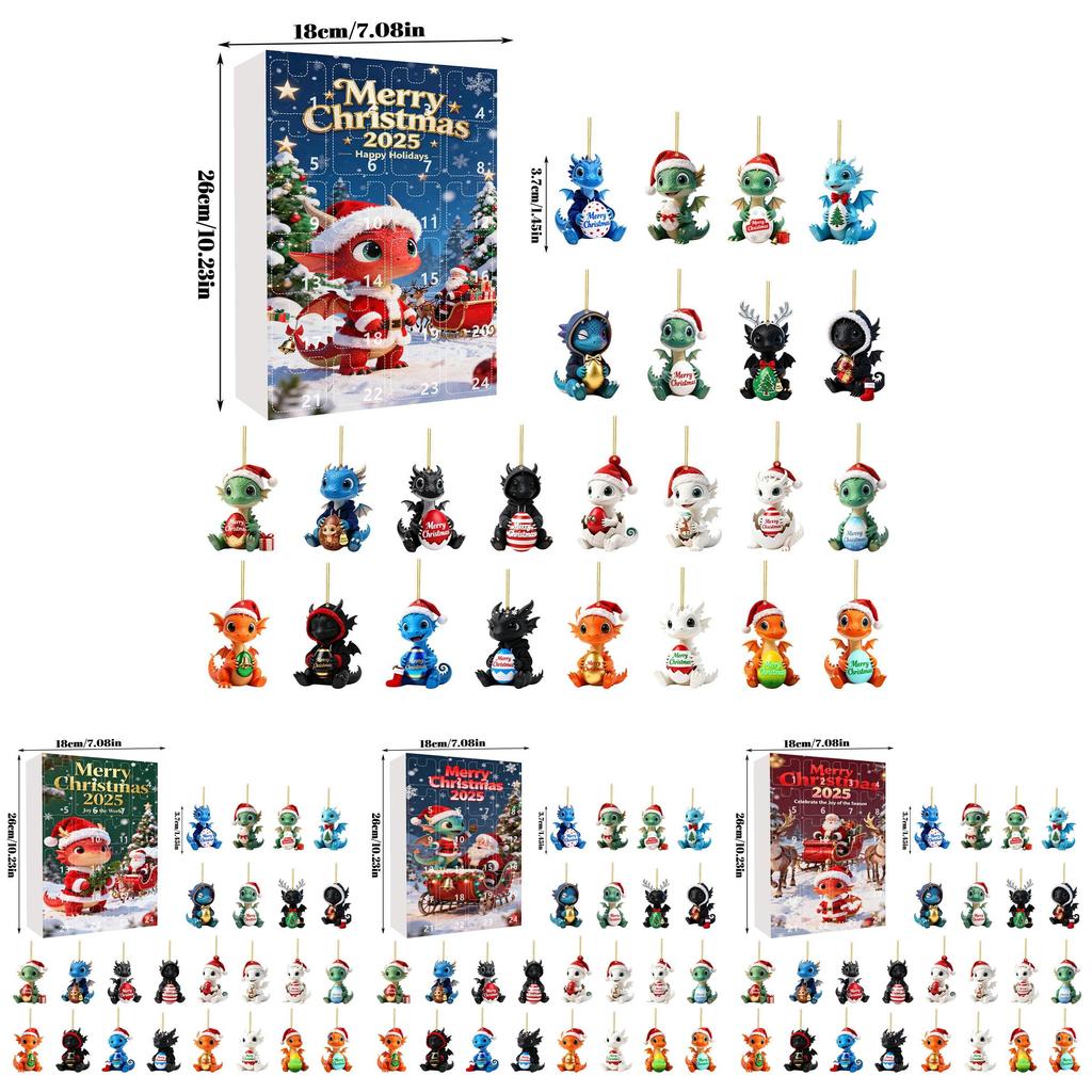 Christmas Countdown Advent Calendar With Cute Dragon Baby Ornaments For Holiday Decor