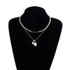 Fashion Vintage Sexy Ceramic Heart Pendant Necklace for Women Female Boho Geometric Baroque Double-layer Crystal Chain Jewelry