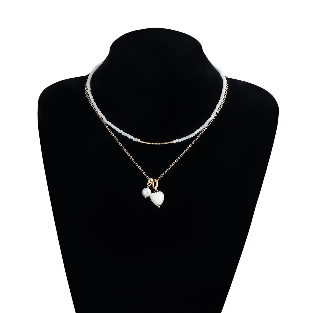Fashion Vintage Sexy Ceramic Heart Pendant Necklace for Women Female Boho Geometric Baroque Double-layer Crystal Chain Jewelry