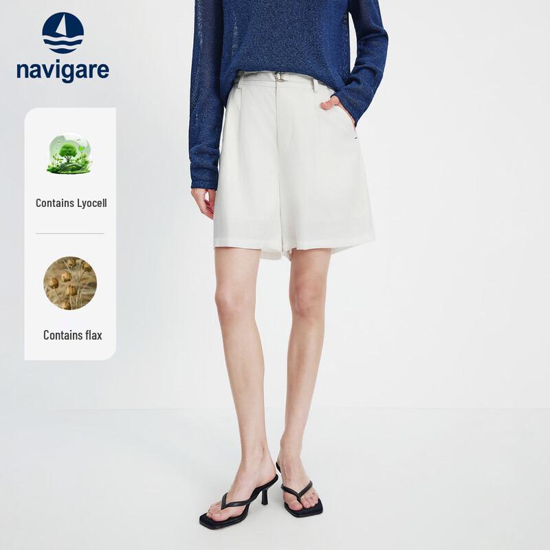 Navigare Women's Tencel Linen Belted Bermuda Shorts