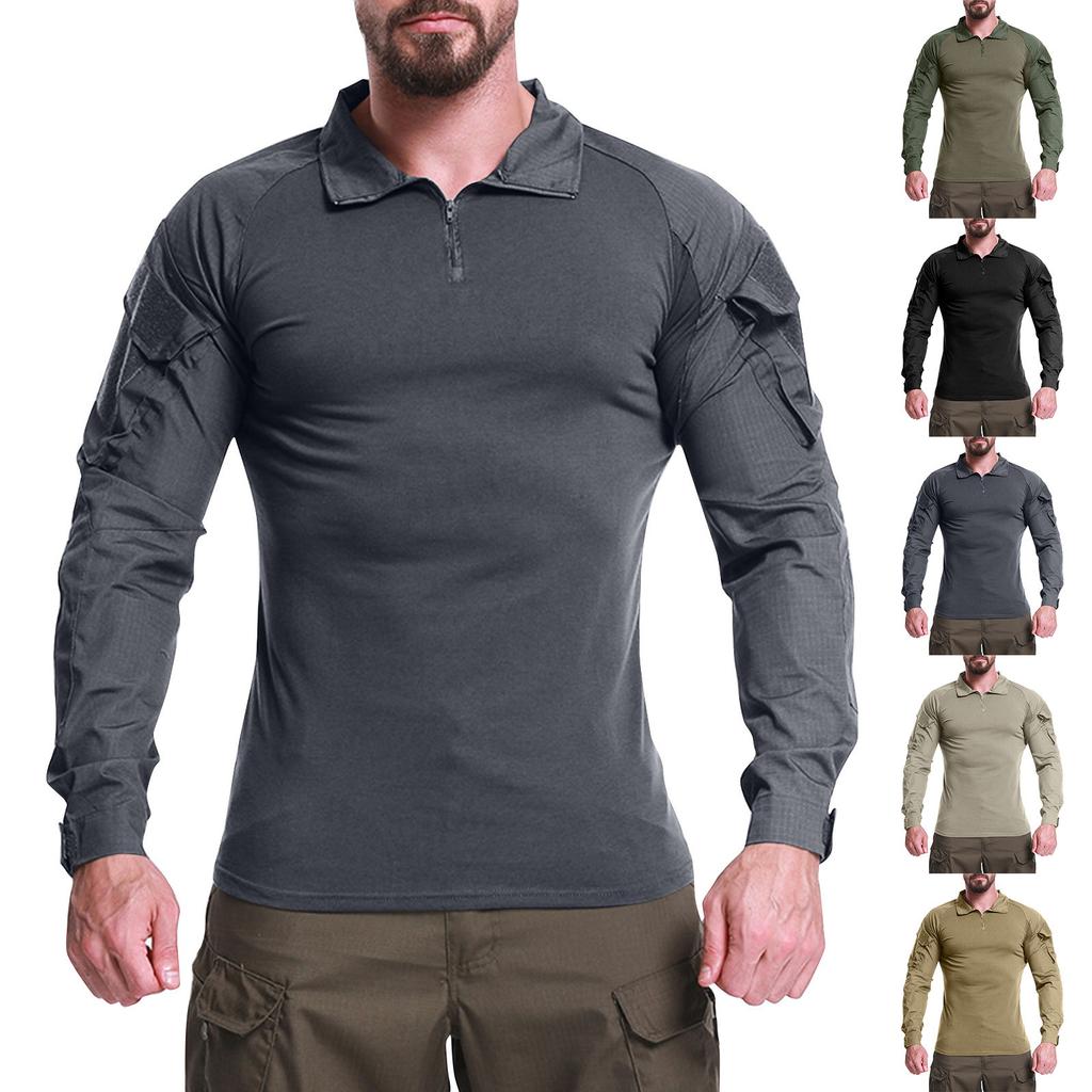 Men's Solid Color Zipper Lapel Loose Long Sleeve Top Men's Casual Fashion Long Sleeve Top