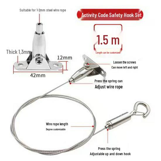 304 Stainless Steel Adjustable Safety Hanging Wire with Hook for Billboards, Lamps, and Pictures