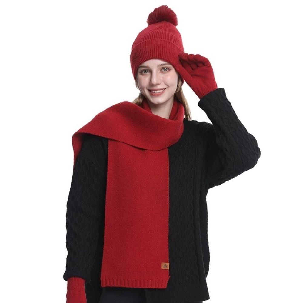 3Pcs/Set Thicken Knit Beanie Snood Set Plush Lining Touchscreen Gloves for Men Women