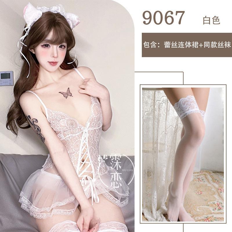 Sex Underwear Sexy Lace Suspender One-piece Catwoman Uniform Free Small Breasts Show Large Transparent Mesh