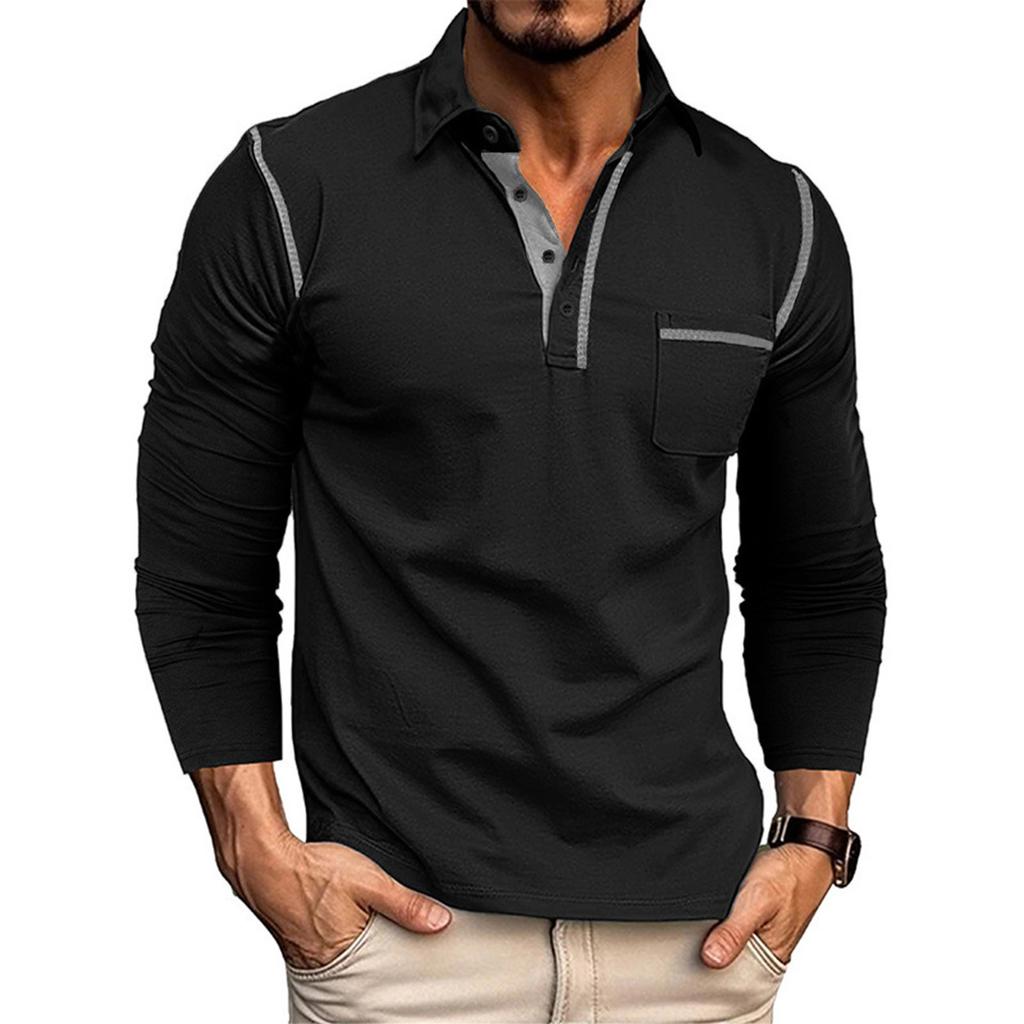 Men's Solid Color Button Lapel Long Sleeve Top Men's Casual Fashion Long Sleeve Top