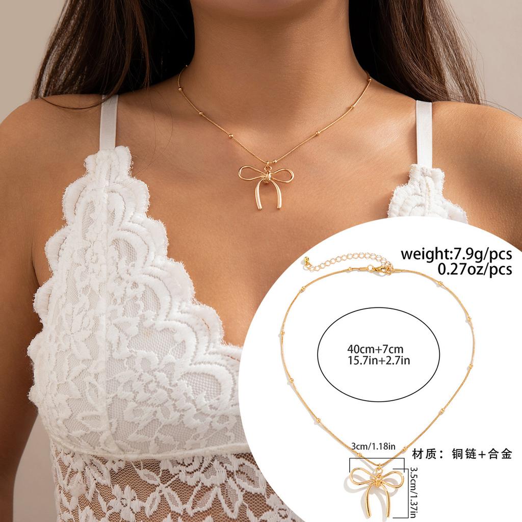 Bowchoker Tied Bow Necklace Sweet Wind Imitation Pearl Metal Collar Female
