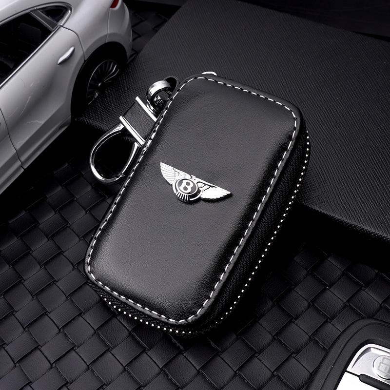 

3D Металлический Логотип Кожаный Чехол для Ключей Автомобиля Сумка Молния Кошелек Держатель Для Bentley Flying Spur Continental GT Bentayga Mulsanne Аксессуары чёрный