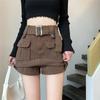 Damen-Cargorock-Shorts mit hohem Bund, Gürtel, A-Linien-Minirock mit Taschen, blickdicht und blickdicht