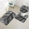 Nordic Gray Leaf Texture Bathroom Floor Mat Set 3pcs Non-Slip Absorbent Toilet Lid Cover U-Shaped Rug and Decorative Bath Mat