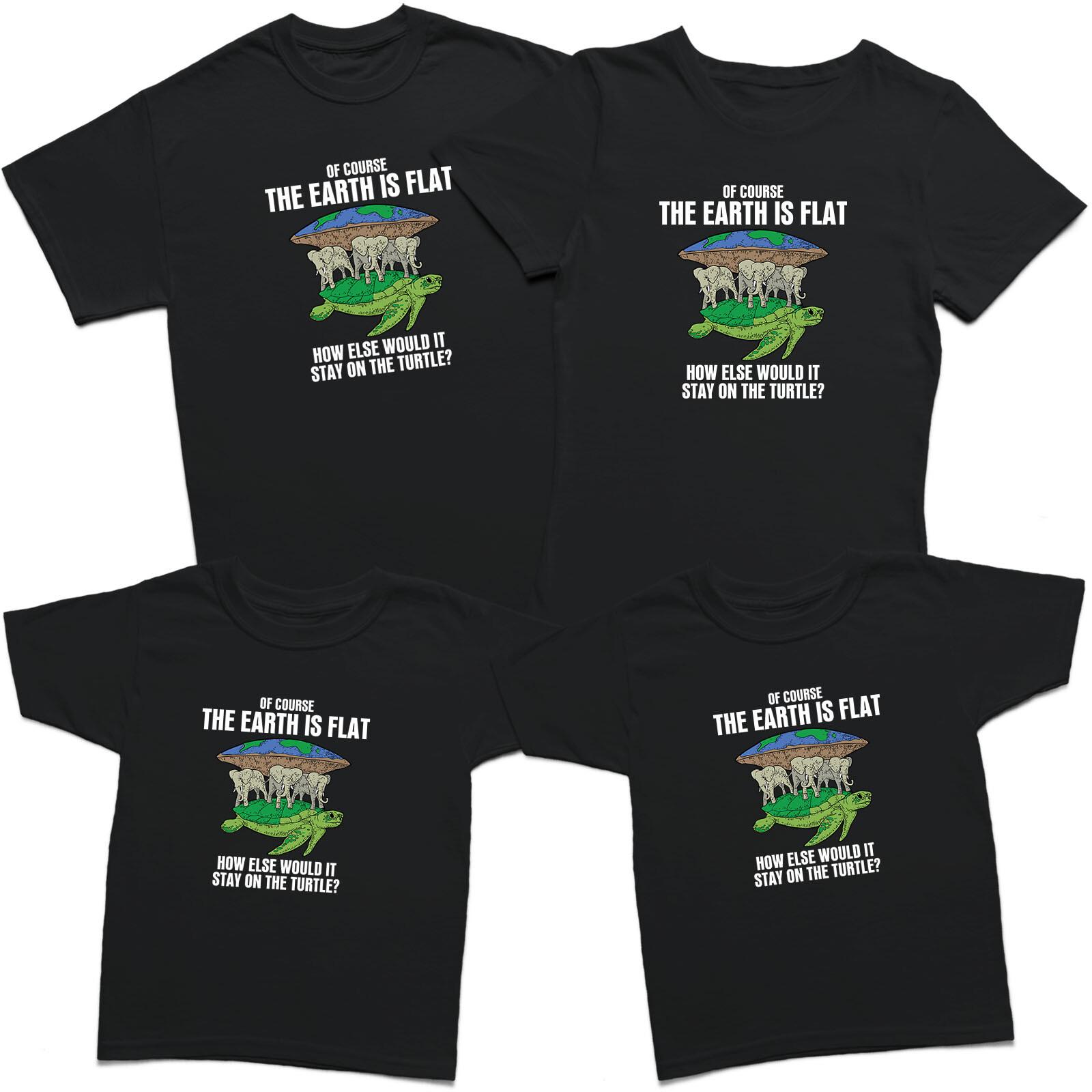 Of Course The Earth Is Flat Mens T Shirt Mens Womens Tees Top Funny Elephant Turtle Tee Top 2XL