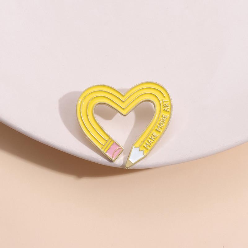 Yellow Heart Versatile Pencil Brooch Colorful Fashion Pin For Expressive Style