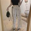 Women's Autumn Design Casual Bow Lace Splicing Elastic Waist Wide-Leg Pants