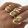 Unique 316L Stainless Steel Zircon Rings Suitable For Women's Exaggerated Waterproof Jewelry 18K Gold Plated Rings Gift For Her