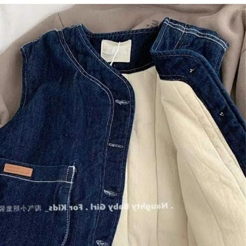 Children Winter Vest Denim Waist Coat Baby Sleeveless Jackets Outwear for Toddler Girls&Boys