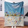 Flowers On a White Wall with Blue Sky And Clouds - Themed Blanket - Comfortable Flannel Fabric Hypoallergenic Suitable for All Sea