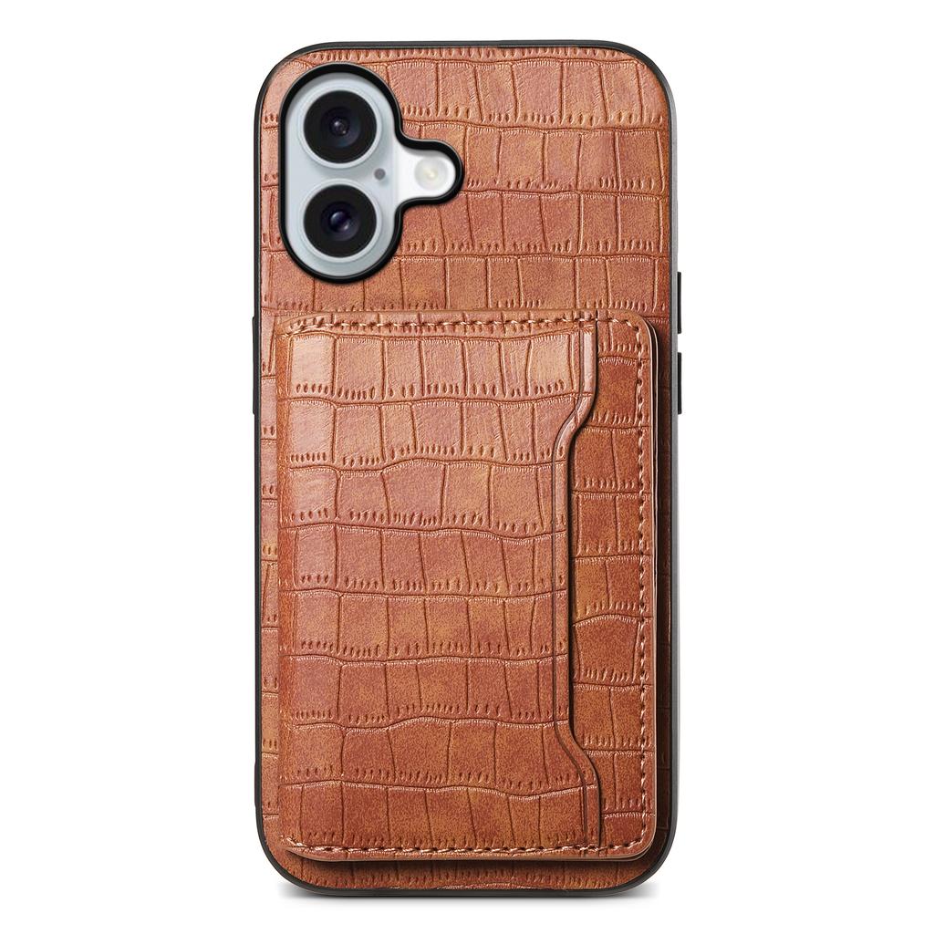 For iPhone 17 Case Card Holder Kickstand Crocodile Texture Leather Back Phone Cover