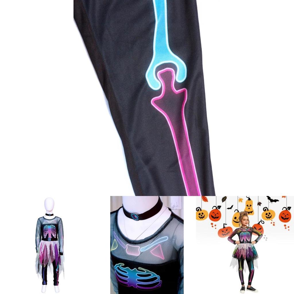 Halloween Human Skeleton Costume For Kids With Polyester Fabric For Party Dress Up
