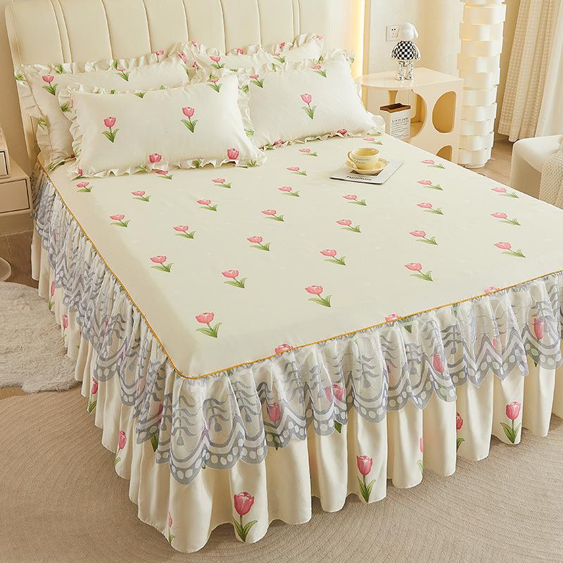 Bedroom Household Single-piece Sanding Bed Skirt Solid Color Skin-friendly Bedspread Bed Cover Bedroom Student Dormitory Sheets