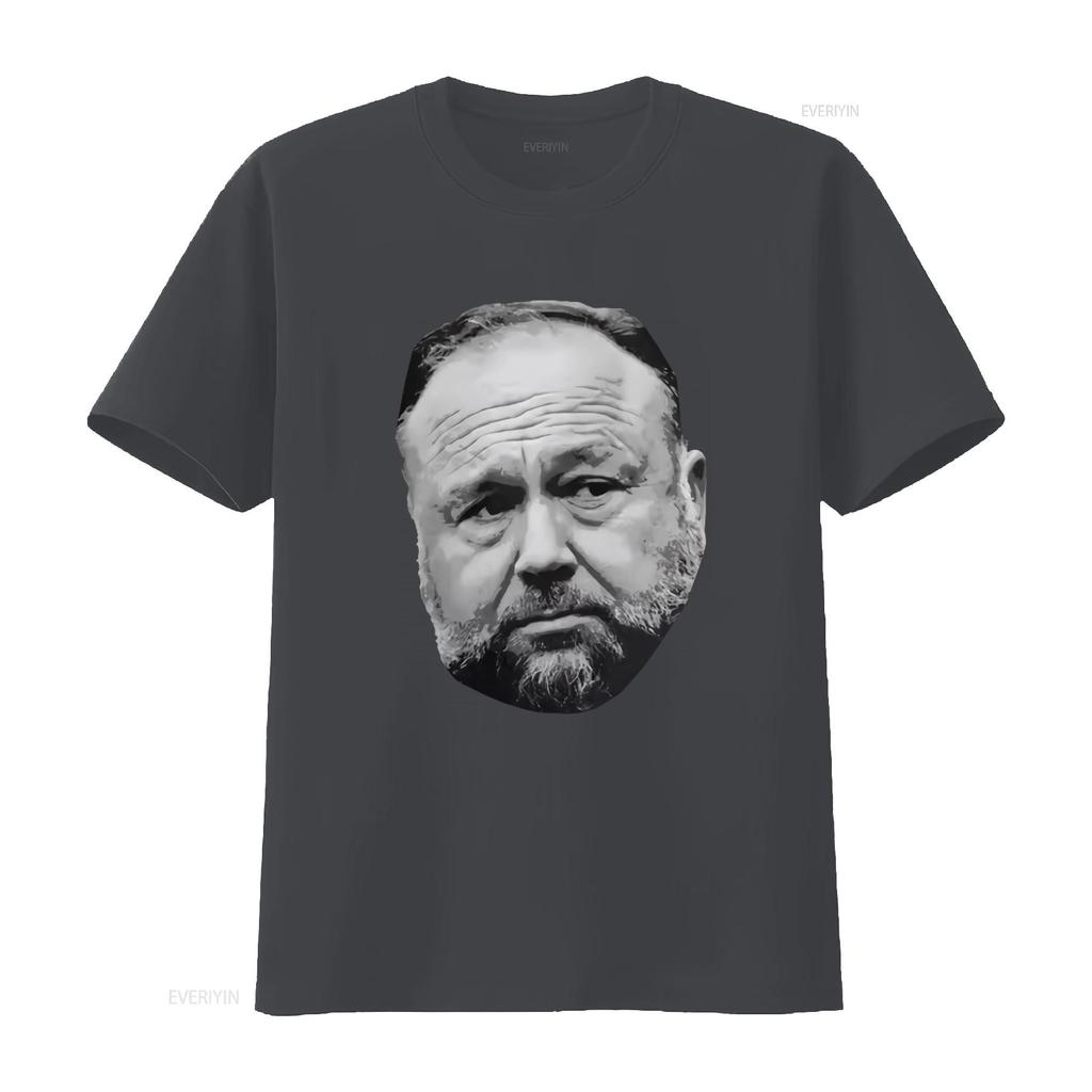 ALEX JONES Face Original Art T Shirt for Men Unique Design High Quality Print Vintage Washed Slightly Designer Clothes Fashion