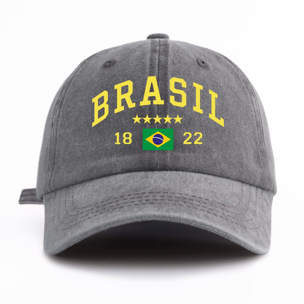 1pc BRASIL Print Washed Baseball Cap for AdultsMinimalist Retro Style Casual Soft Adjustable Dad HatPerfect As Gift