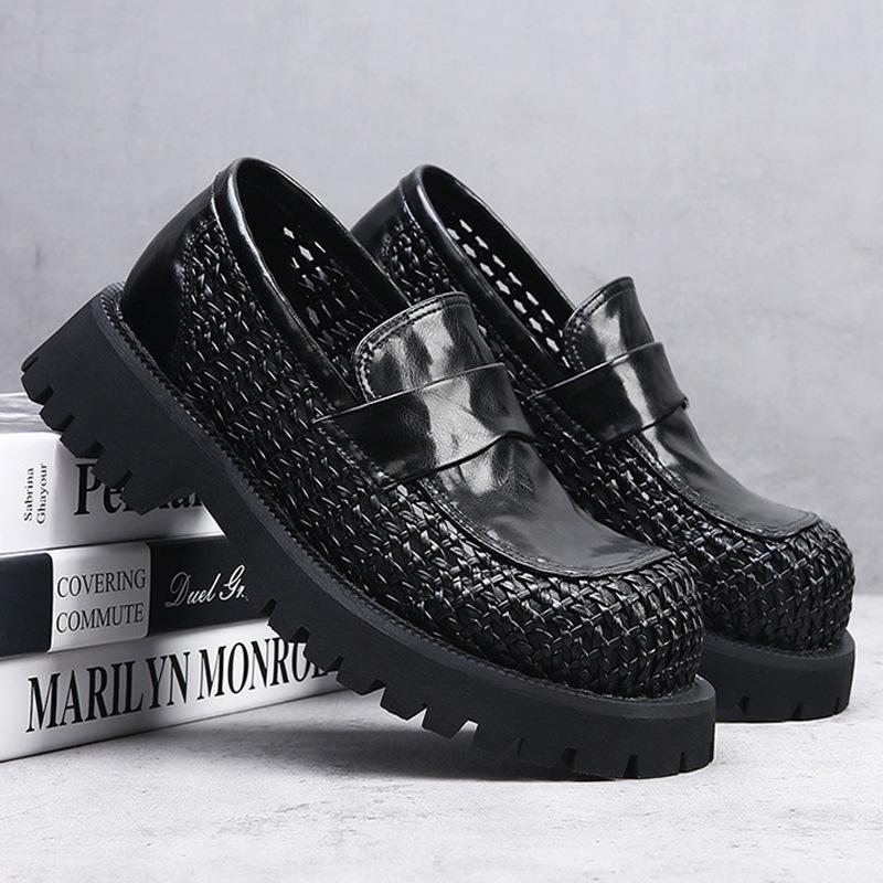 

Spring and autumn men s shoes new cowhide thick-soled heightening men s casual leather shoes trend versatile one-pedal loafers 44