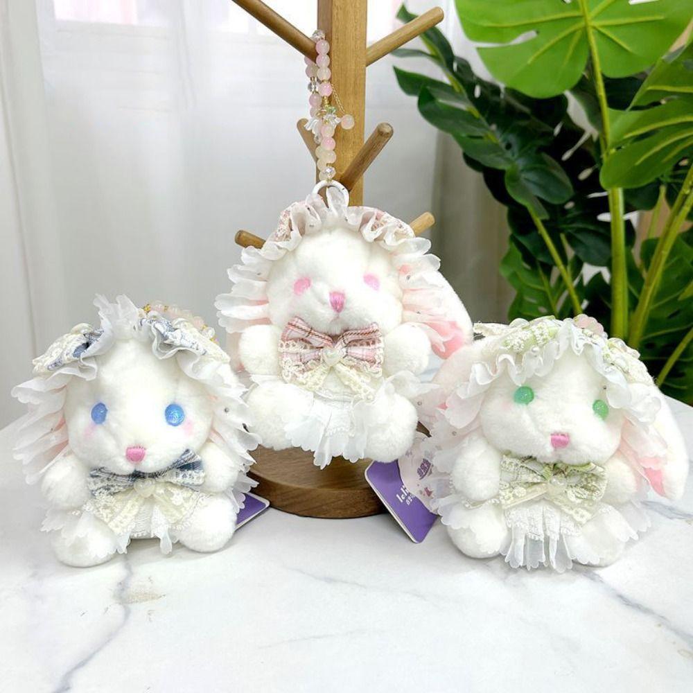 Princess Pearl Dress Plush Rabbit Keychain Cartoon Drooping Ear Rabbit Pendant  Backpack Decor