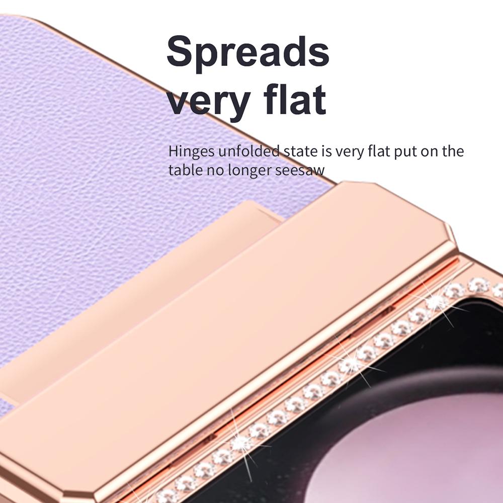 For Samsung Galaxy Z Flip7 FE 5G/Flip6 5G Case Rhinestone Decoration Electroplating PU Leather+PC Phone Cover