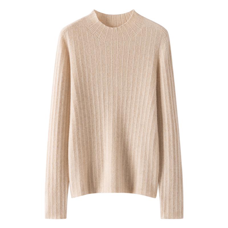 2024 Women's Slim-Fit Ribbed Knit Half-High Collar Pullover - Flattering Cashmere Base Layer Top