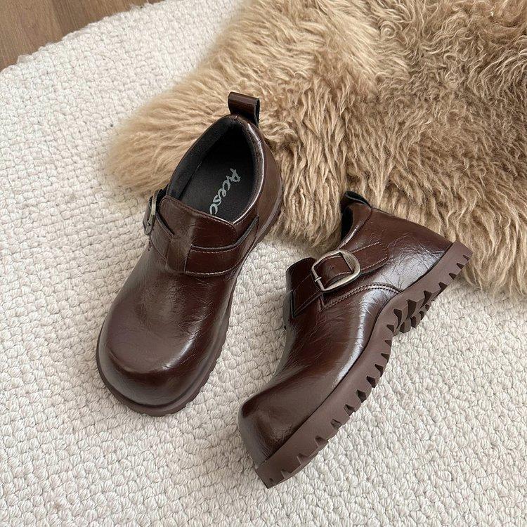[Ushilai] British Style Big Head Small Leather Shoes Women's Spring 2025 New Fashion Temperament Versatile Loafers