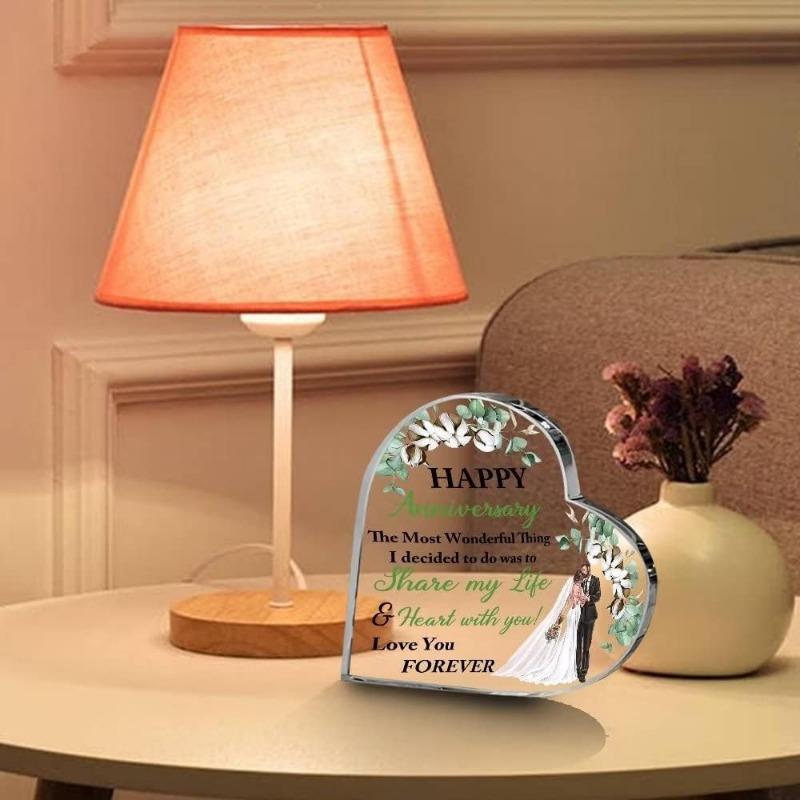 Gifts for Him Her Anniversary Acrylic Plaque, Cotton Flower Romantic Plaque Table Decoration, Clear Acrylic Sign Inspirational Wedding Gift for Coupl