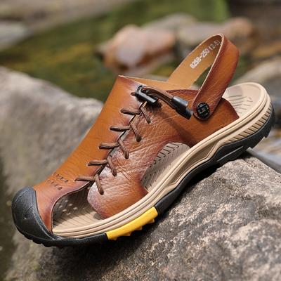 Men's Hiking Sandals Waterproof Arch Support Water Shoes Anti-Slip Beach Summer Sandals Adjustable Leather Slippers