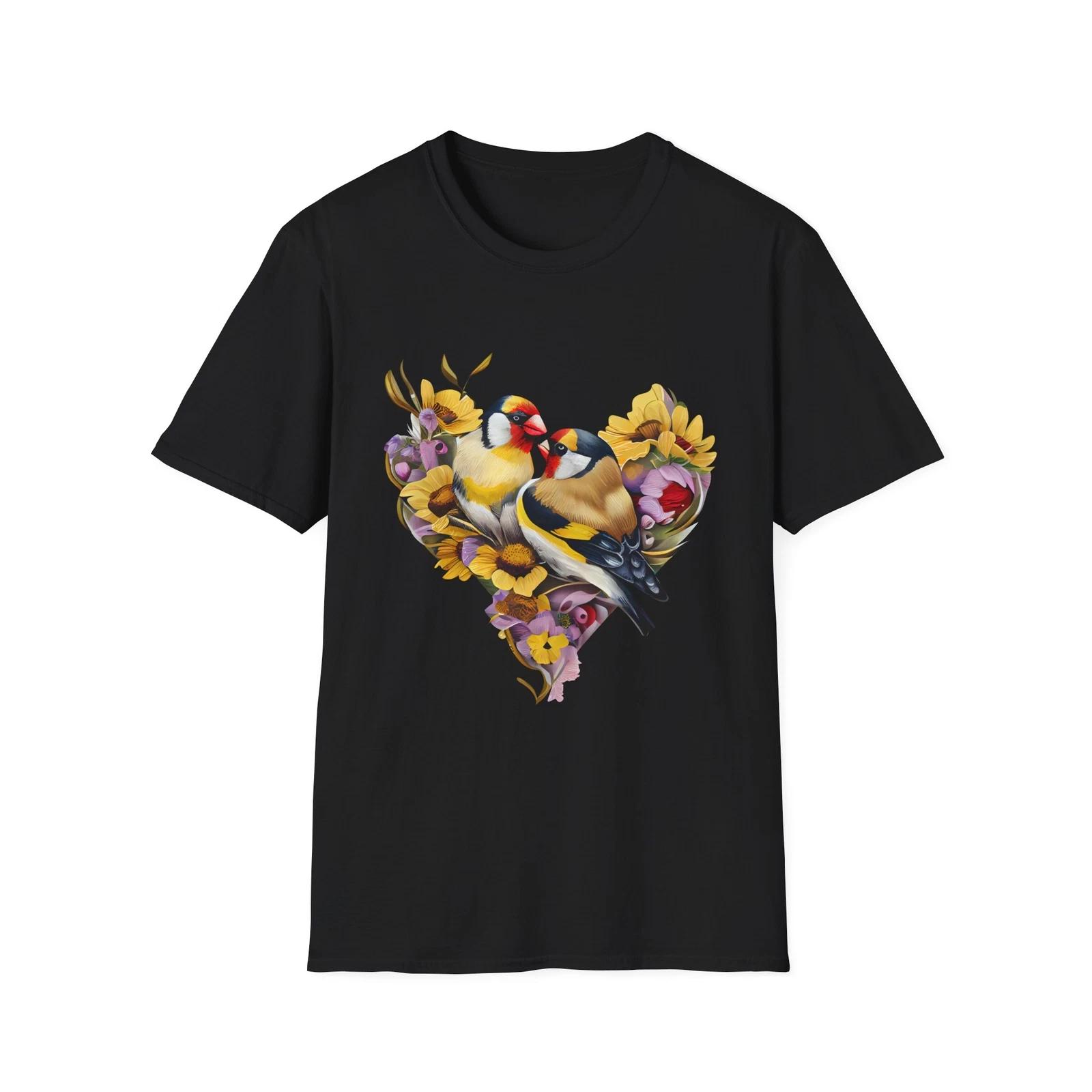 Love Birds Floral T-Shirt, Cute Gift for Nature Lovers, Valentine’s Day, 3XL