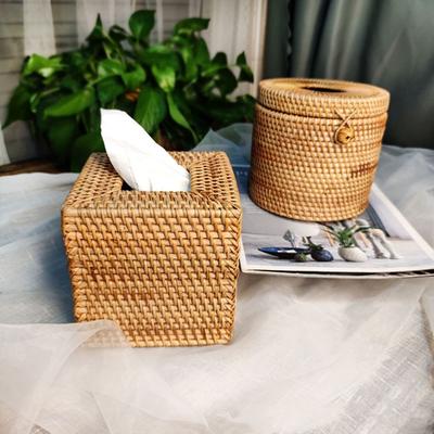 Natural Rattan Car Organizer Home Napkin Box Wipes Storage Case Paper Towel Dispenser Tissue Holder