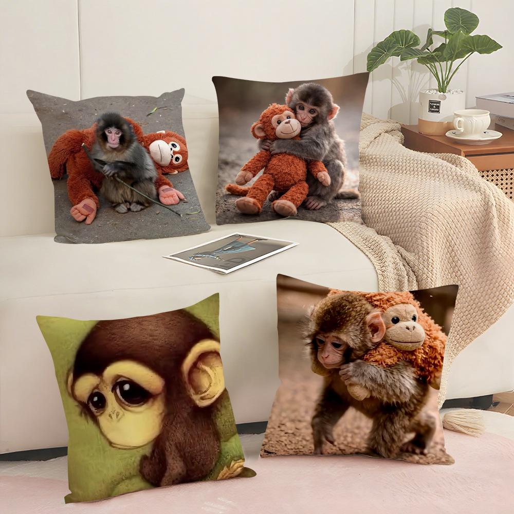 Punch Monkey Cushion Cover Soft Short Plush Pillow Cover Smooth Cozy Texture Aesthetic Cushion Case Home Decor