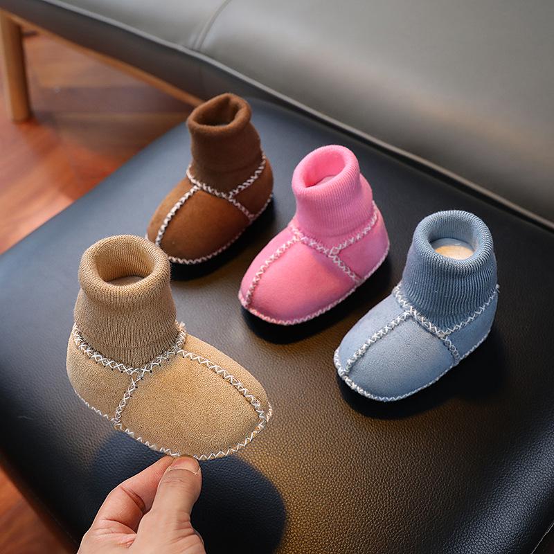 Infant Faux Leather and Fur Baby Socks: Soft Sole Suede Velvet Shoes for 0-12 Months, Perfect for Autumn and Winter