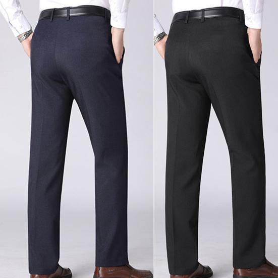 High Waist Zipper Button Fly Pockets Men Pants Summer Solid Color Straight Fit Casual Business Pants