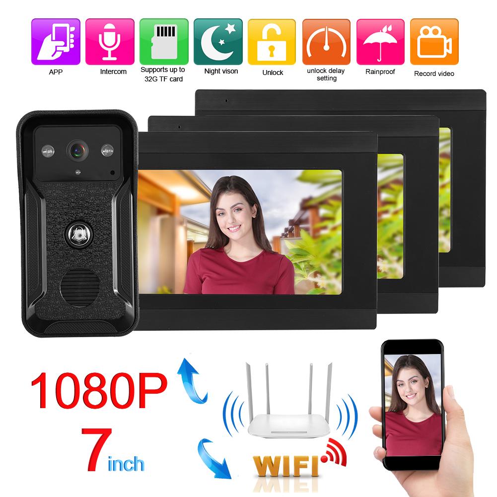 7in Wired Wifi 3 Monitors 1080P HD Video Doorbell Doorphone Night Vision Camera